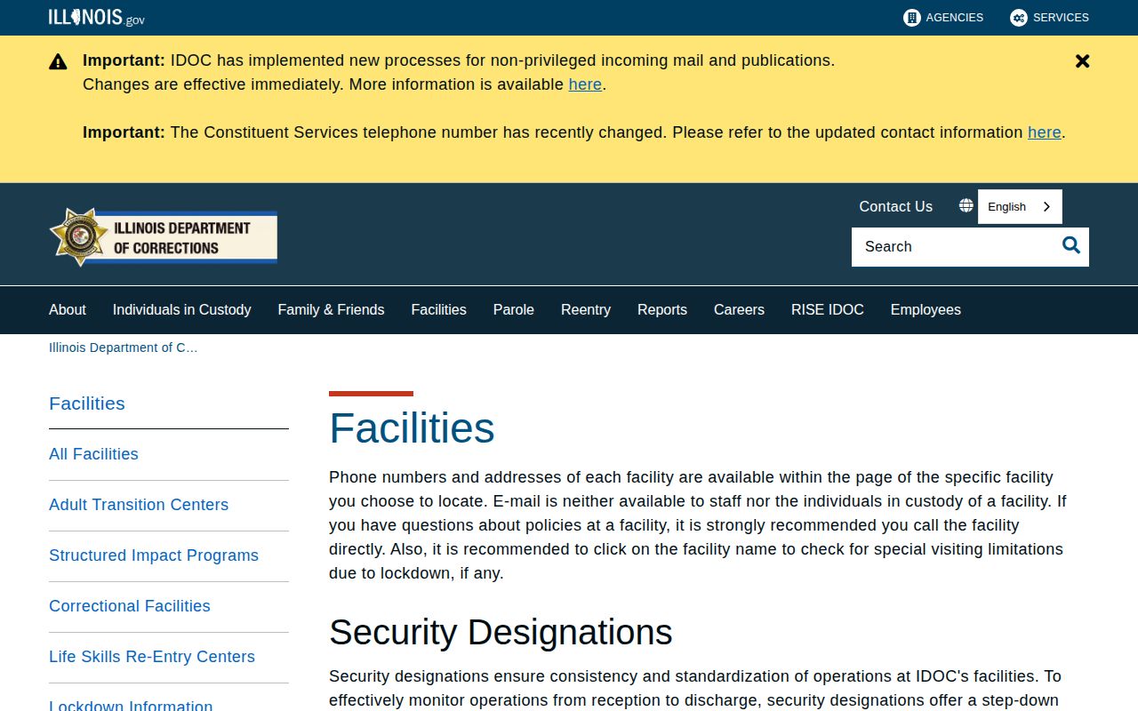 Illinois Department of Corrections facilities serving Knox release records