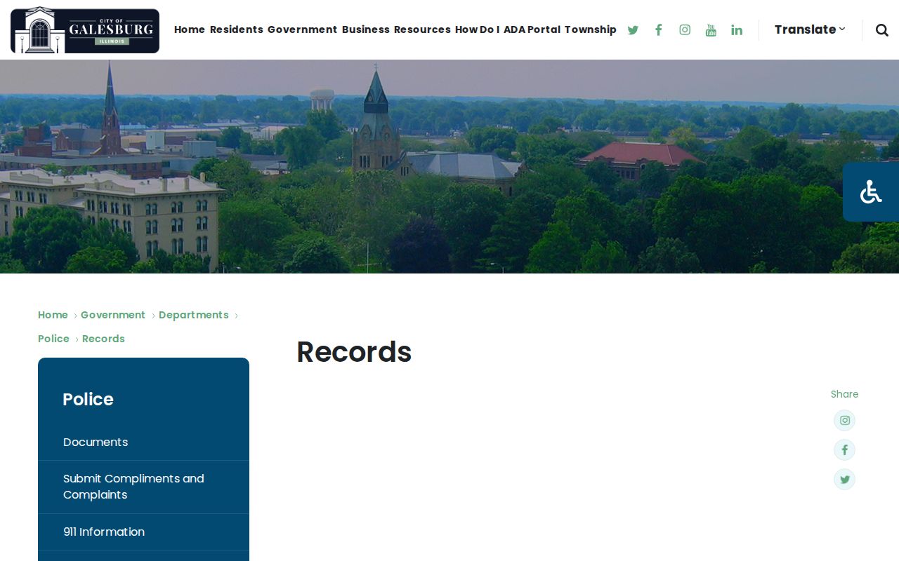Official Galesburg Police records page for municipal custody records