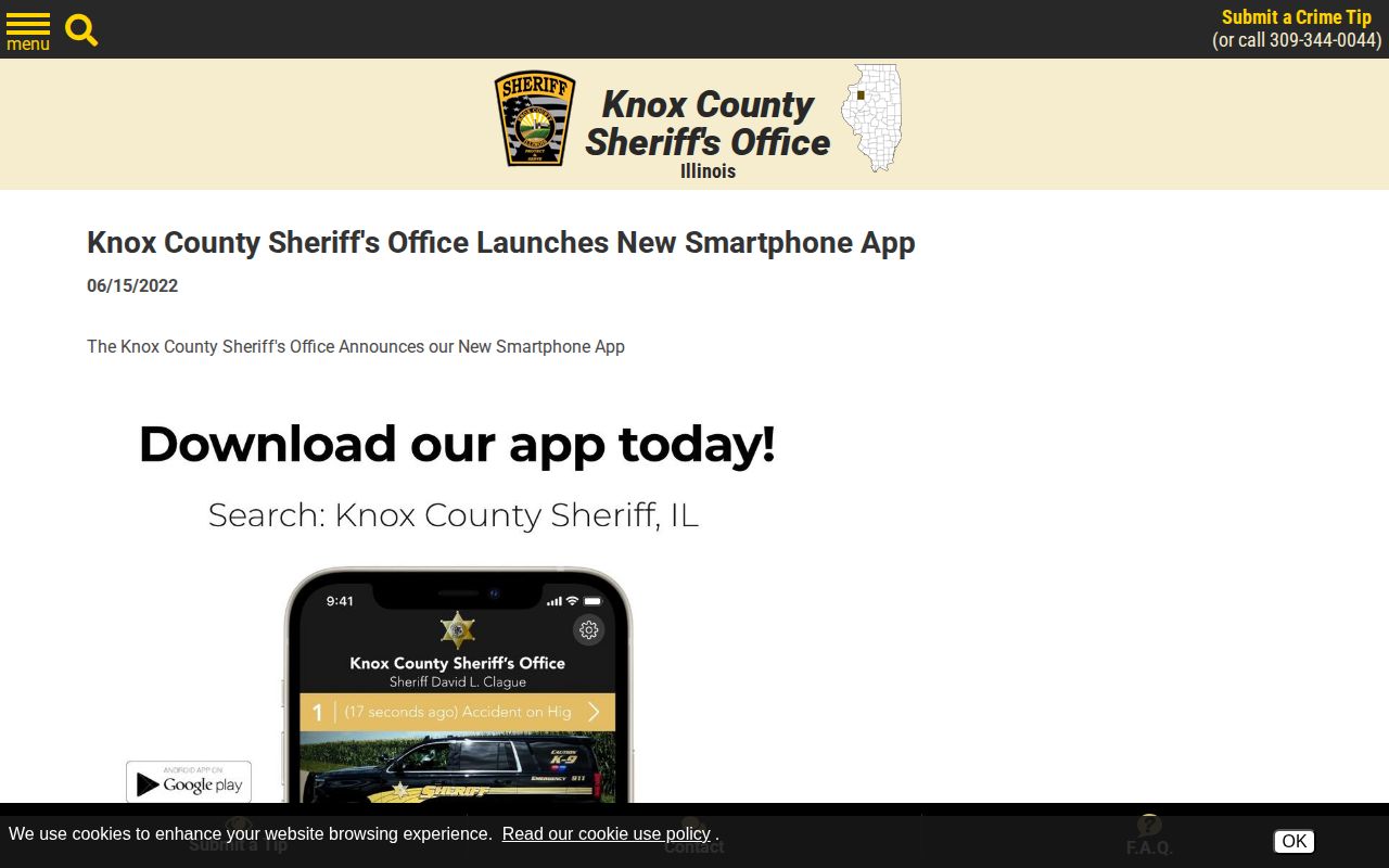 Knox County Sheriff app launch announcement advertising inmate search